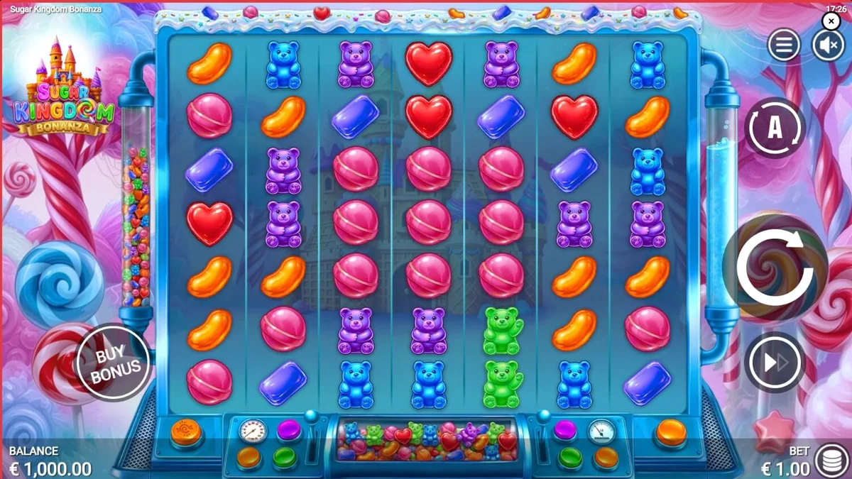 Tampilan visual slot Sugar Kingdom Bonanza dengan tema permen dan grid 7x7